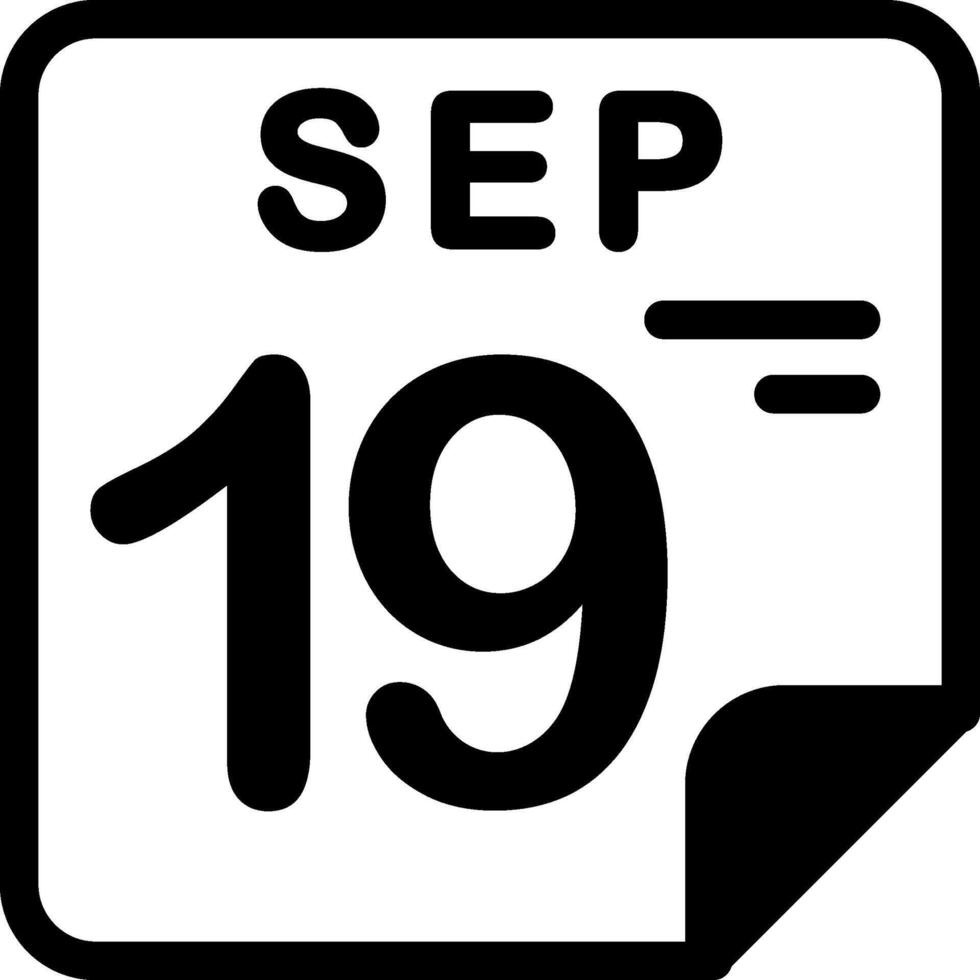 19 September Calendar Solid Black Icon vector