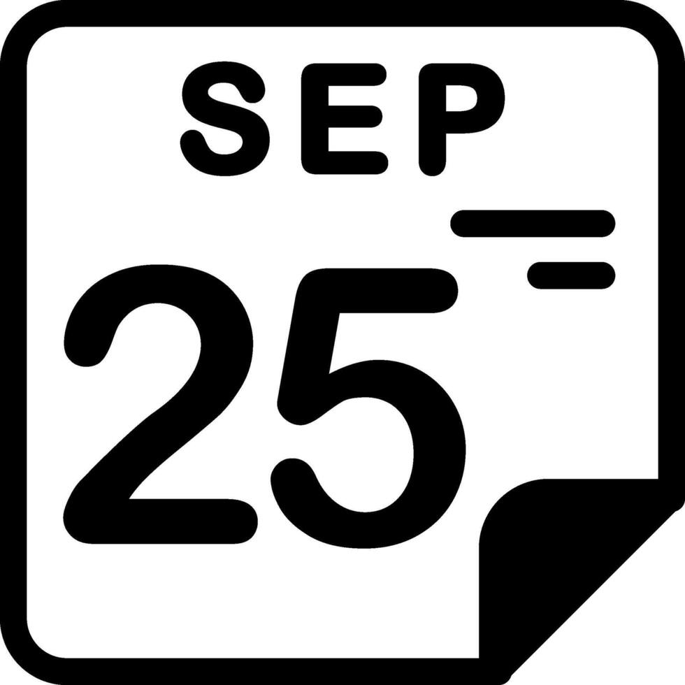 25 September Calendar Solid Black Icon vector