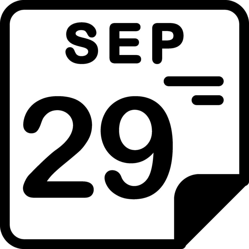 29 September Calendar Solid Black Icon vector