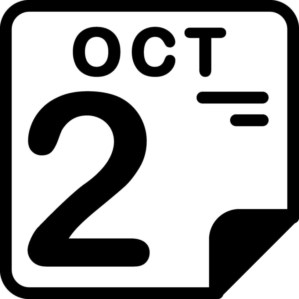 2 October Calendar Solid Black Icon vector