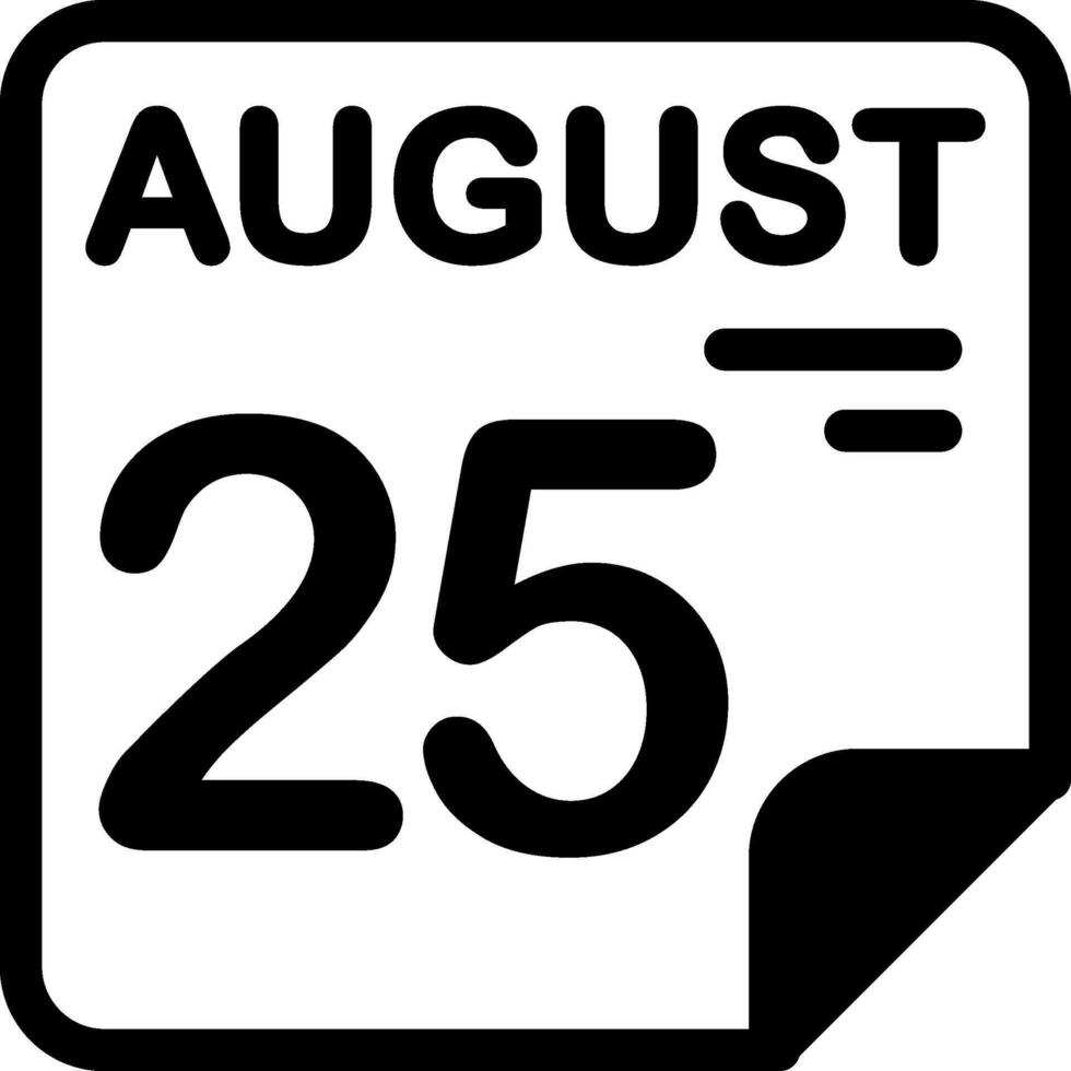 25 August Calendar Solid Black Icon vector