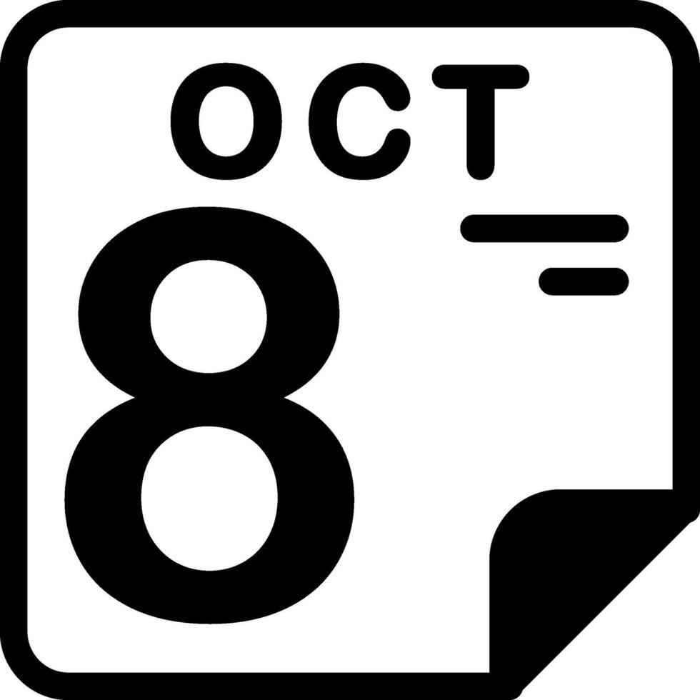 8 October Calendar Solid Black Icon vector