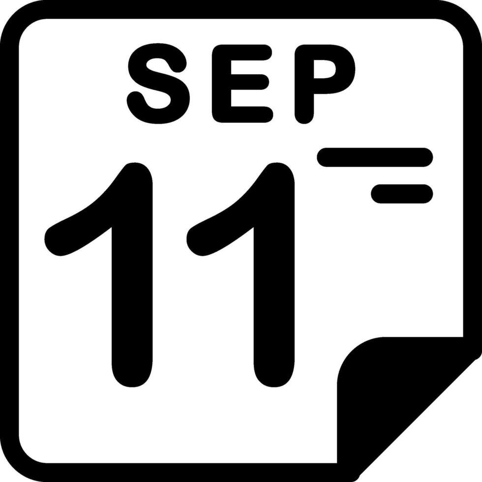 11 September Calendar Solid Black Icon vector