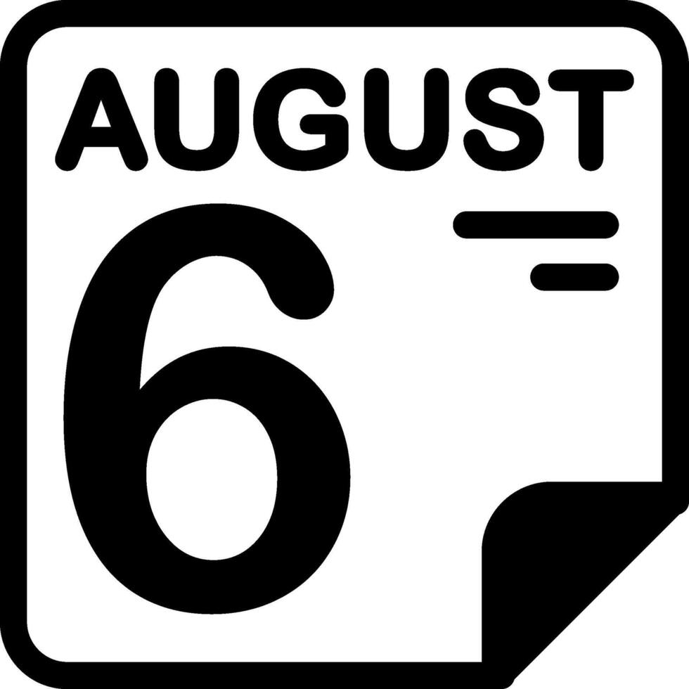 6 August Calendar Solid Black Icon vector
