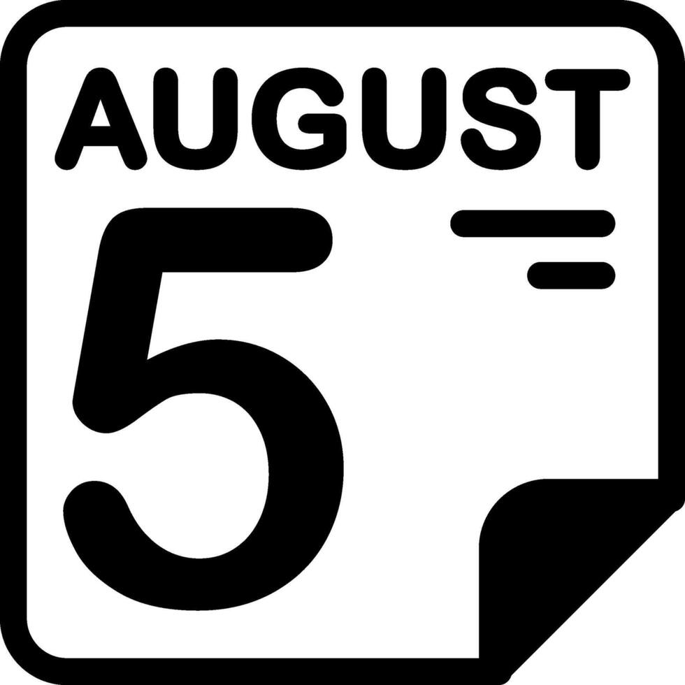 5 August Calendar Solid Black Icon vector