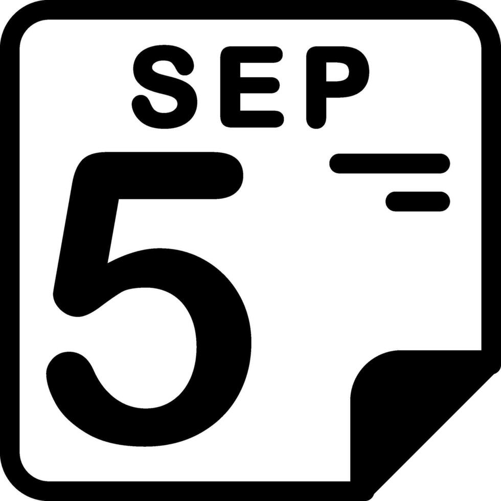 5 September Calendar Solid Black Icon vector