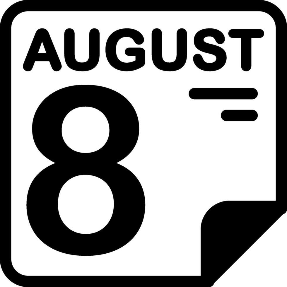 8 August Calendar Solid Black Icon vector