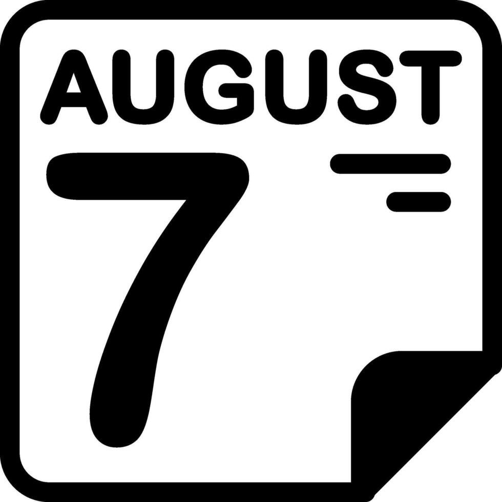 7 August Calendar Solid Black Icon vector