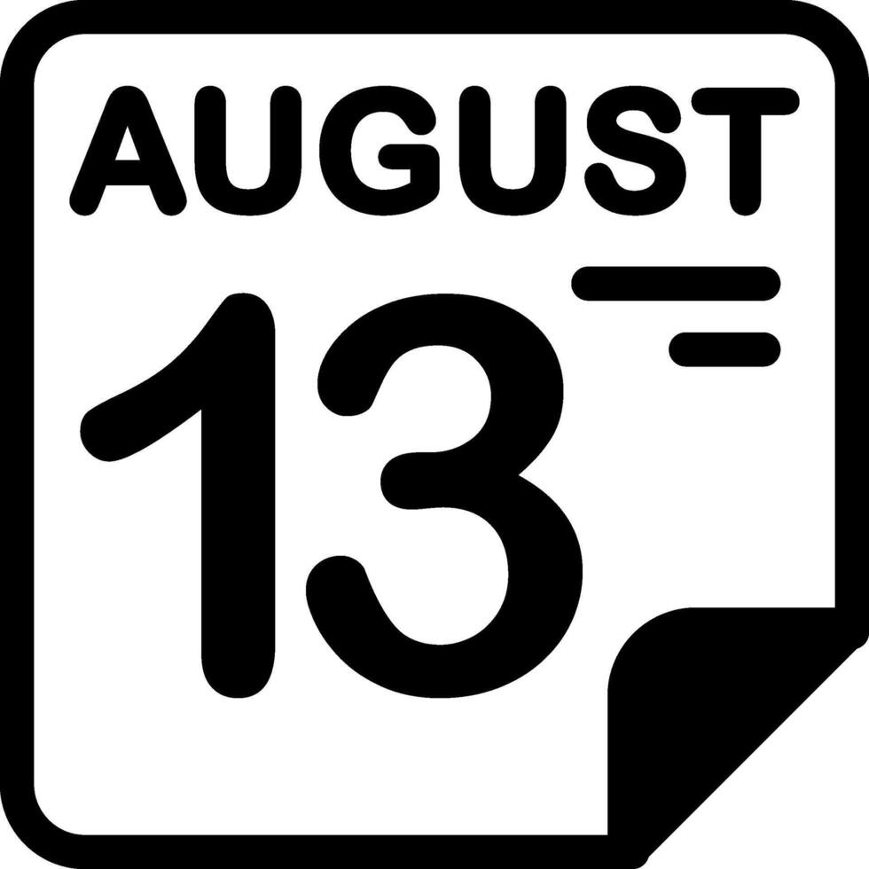13 August Calendar Solid Black Icon vector