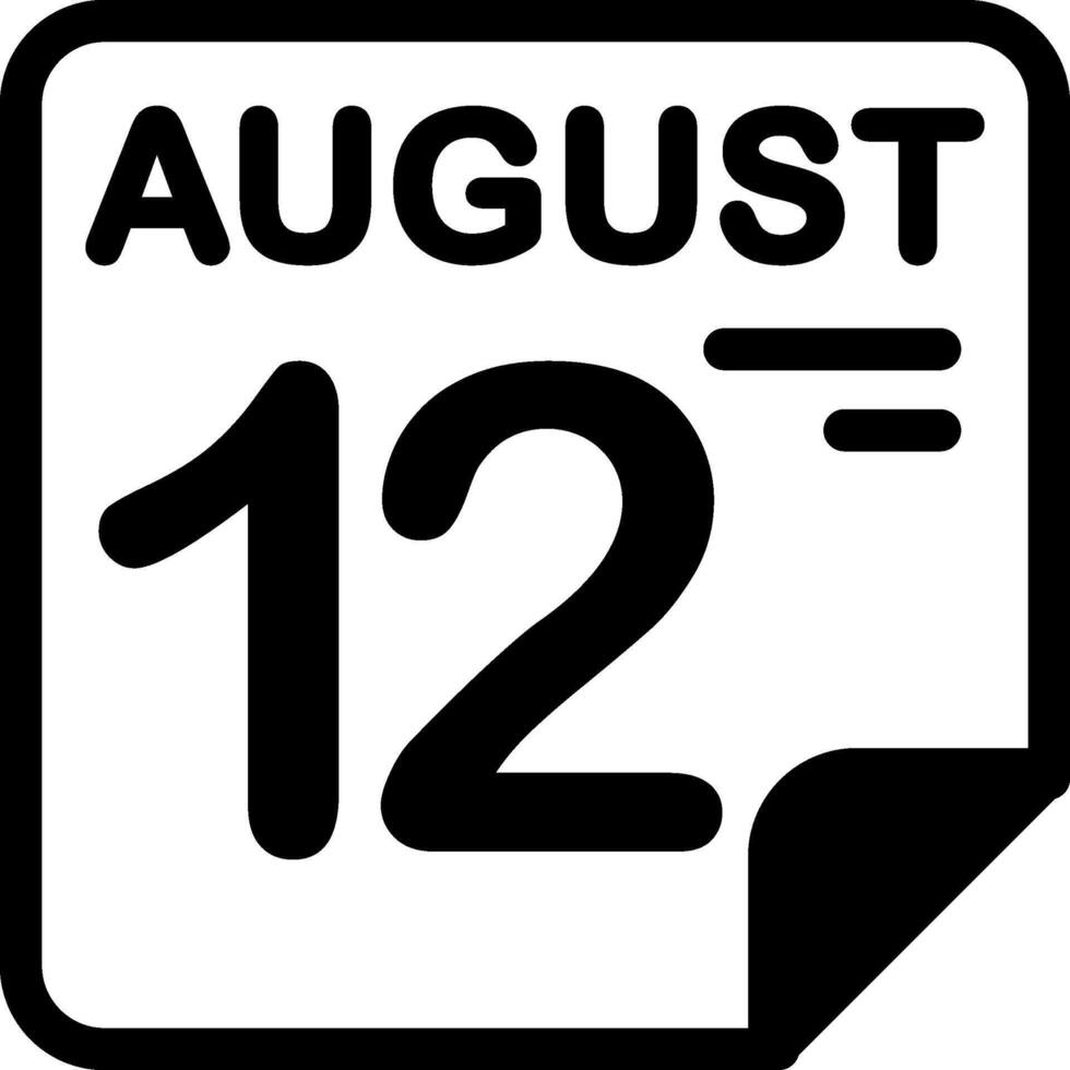 12 August Calendar Solid Black Icon vector