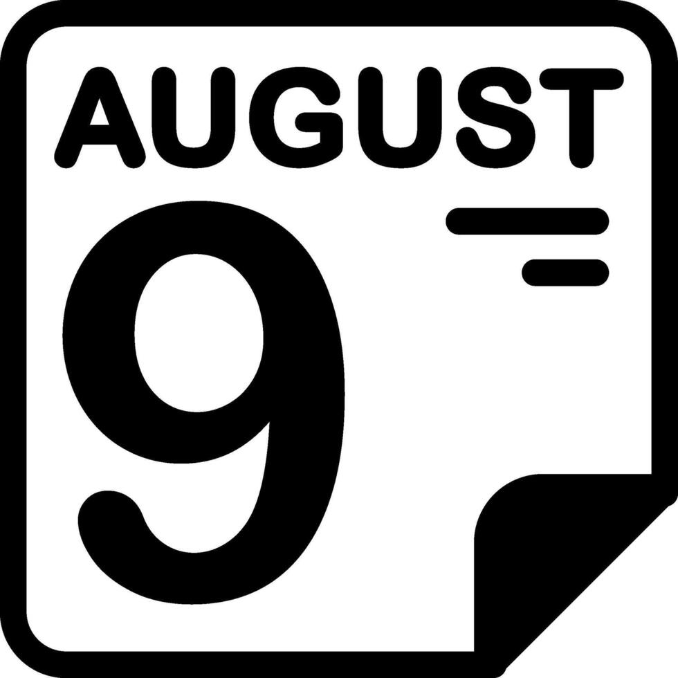 9 August Calendar Solid Black Icon vector