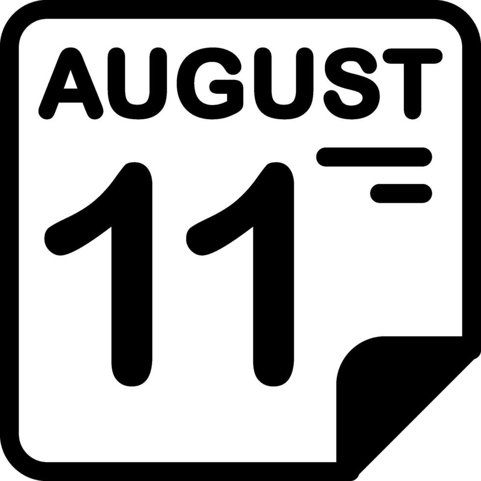 11 August Calendar Solid Black Icon vector