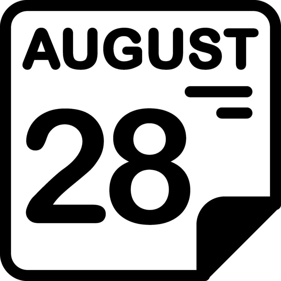 28 August Calendar Solid Black Icon vector