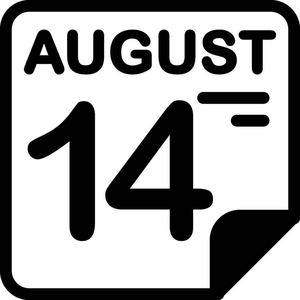 14 August Calendar Solid Black Icon vector