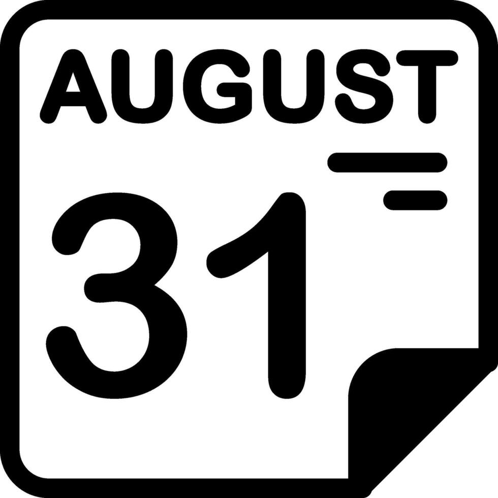31 August Calendar Solid Black Icon vector