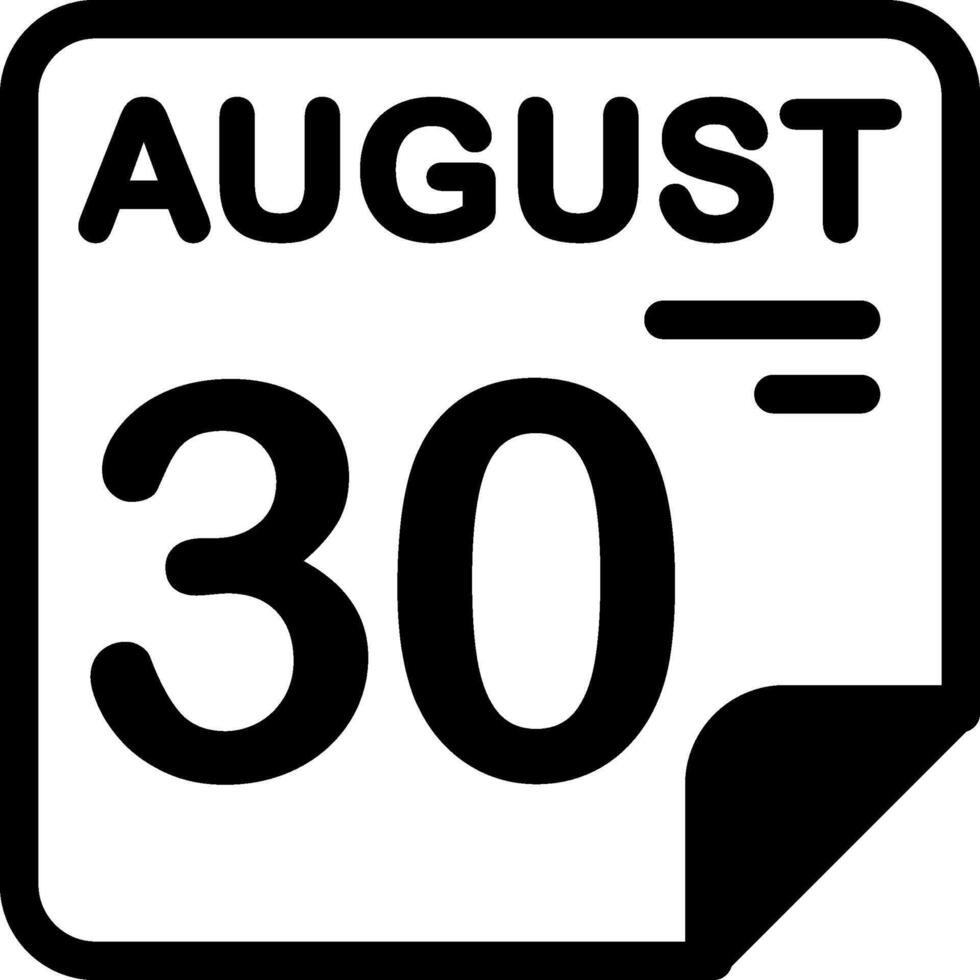30 August Calendar Solid Black Icon vector