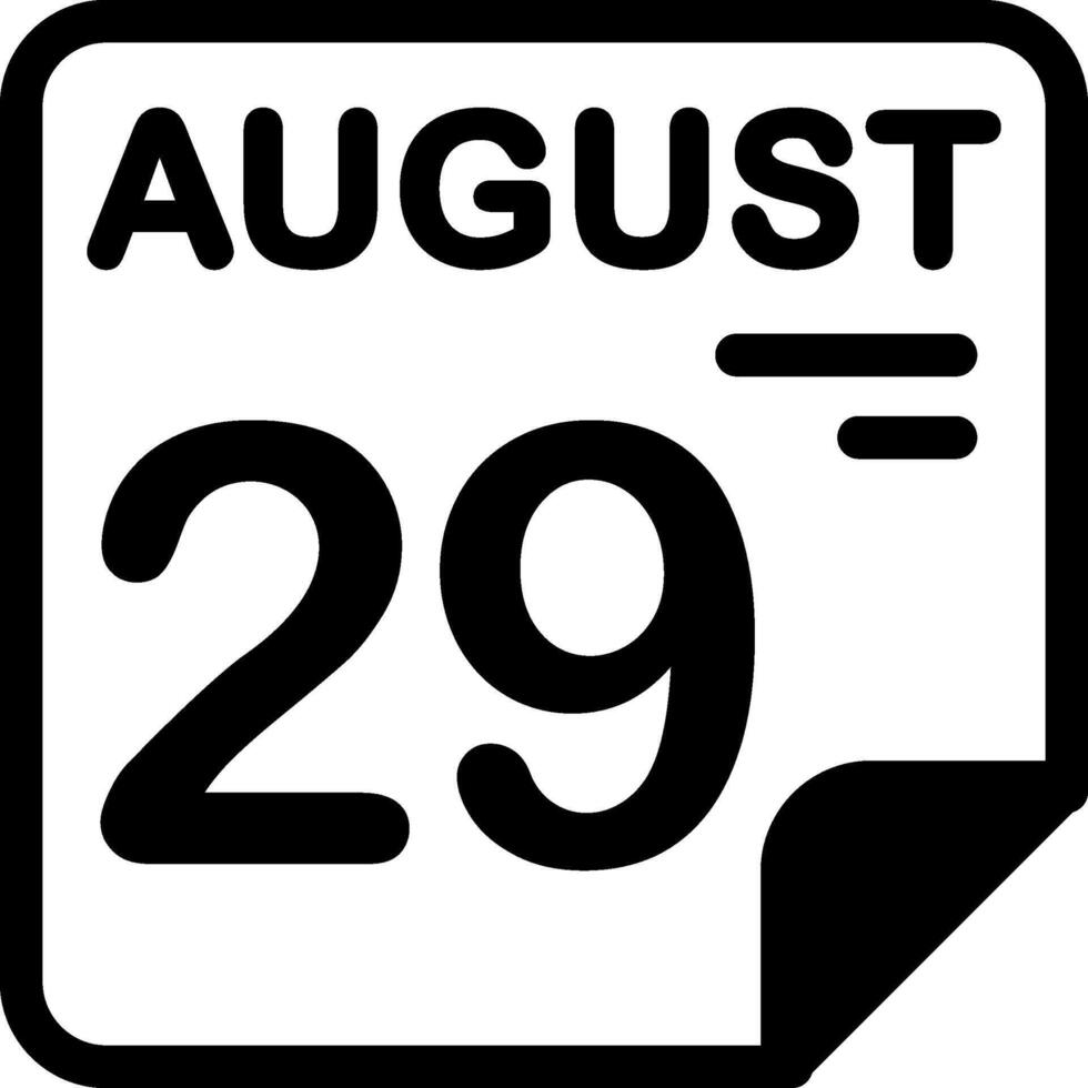 29 August Calendar Solid Black Icon vector