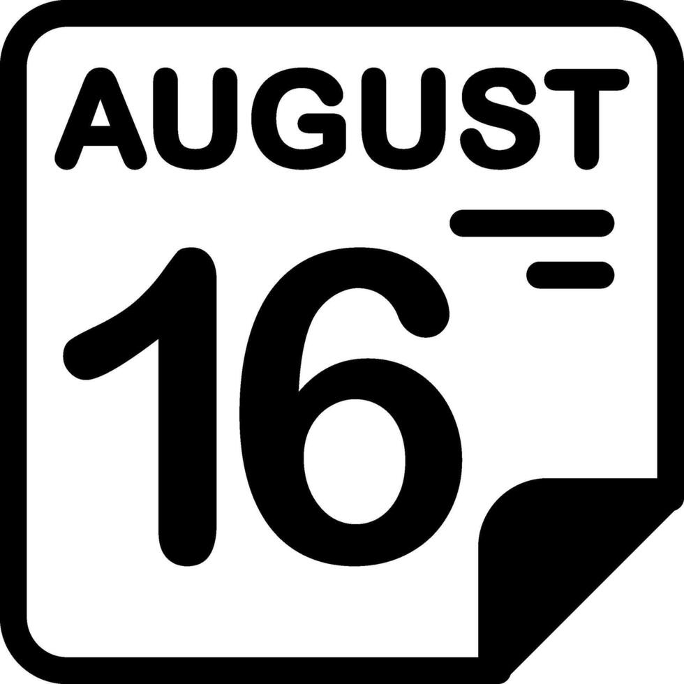 16 August Calendar Solid Black Icon vector