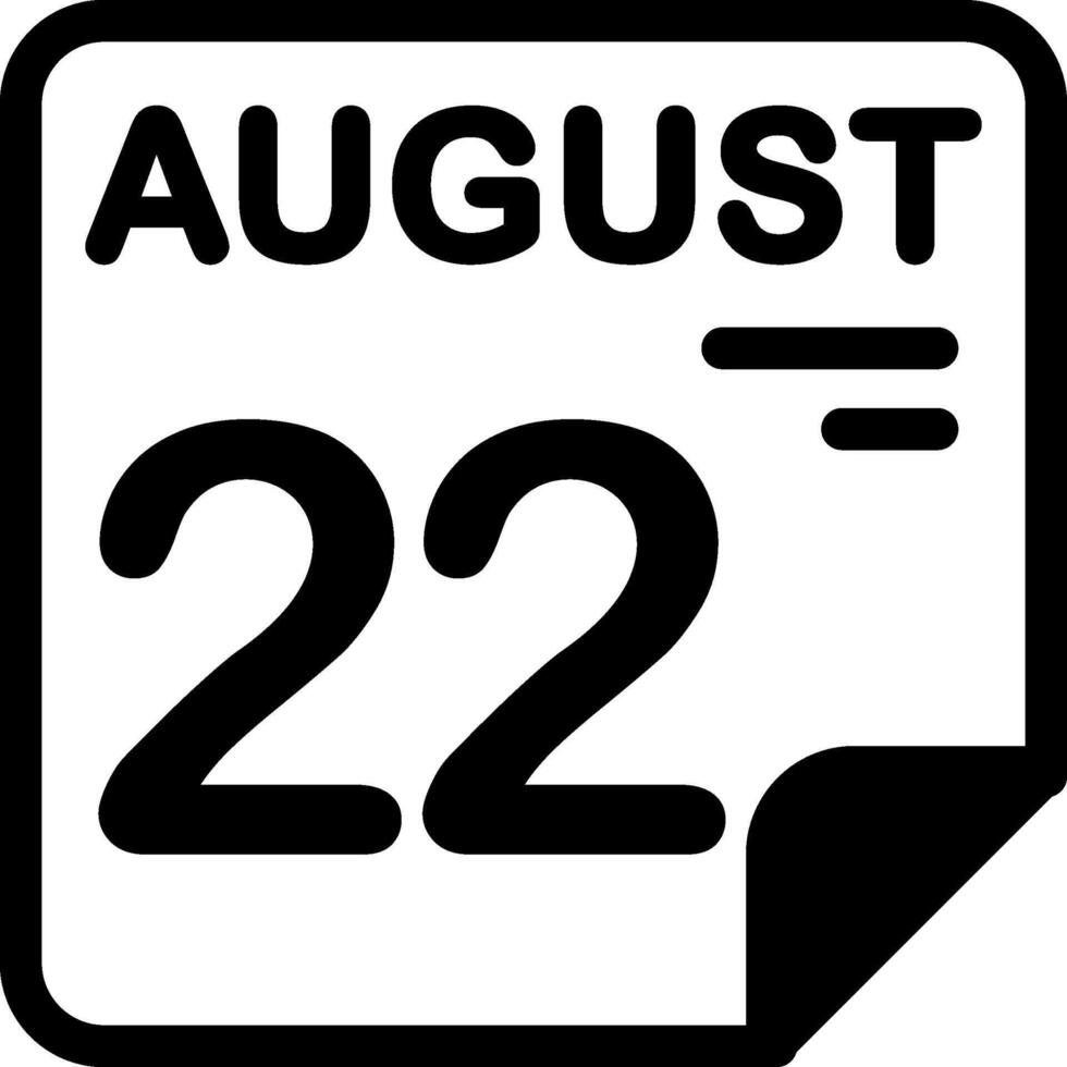 22 August Calendar Solid Black Icon vector