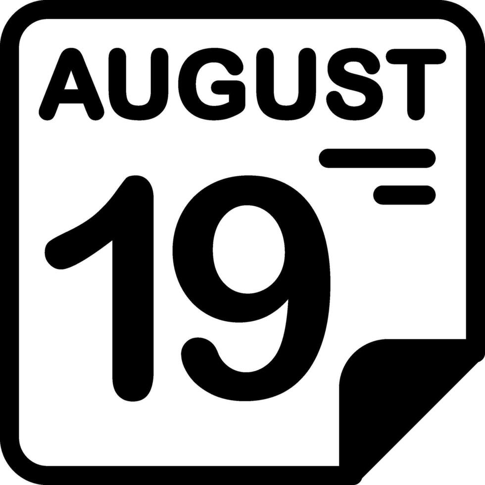 19 August Calendar Solid Black Icon vector