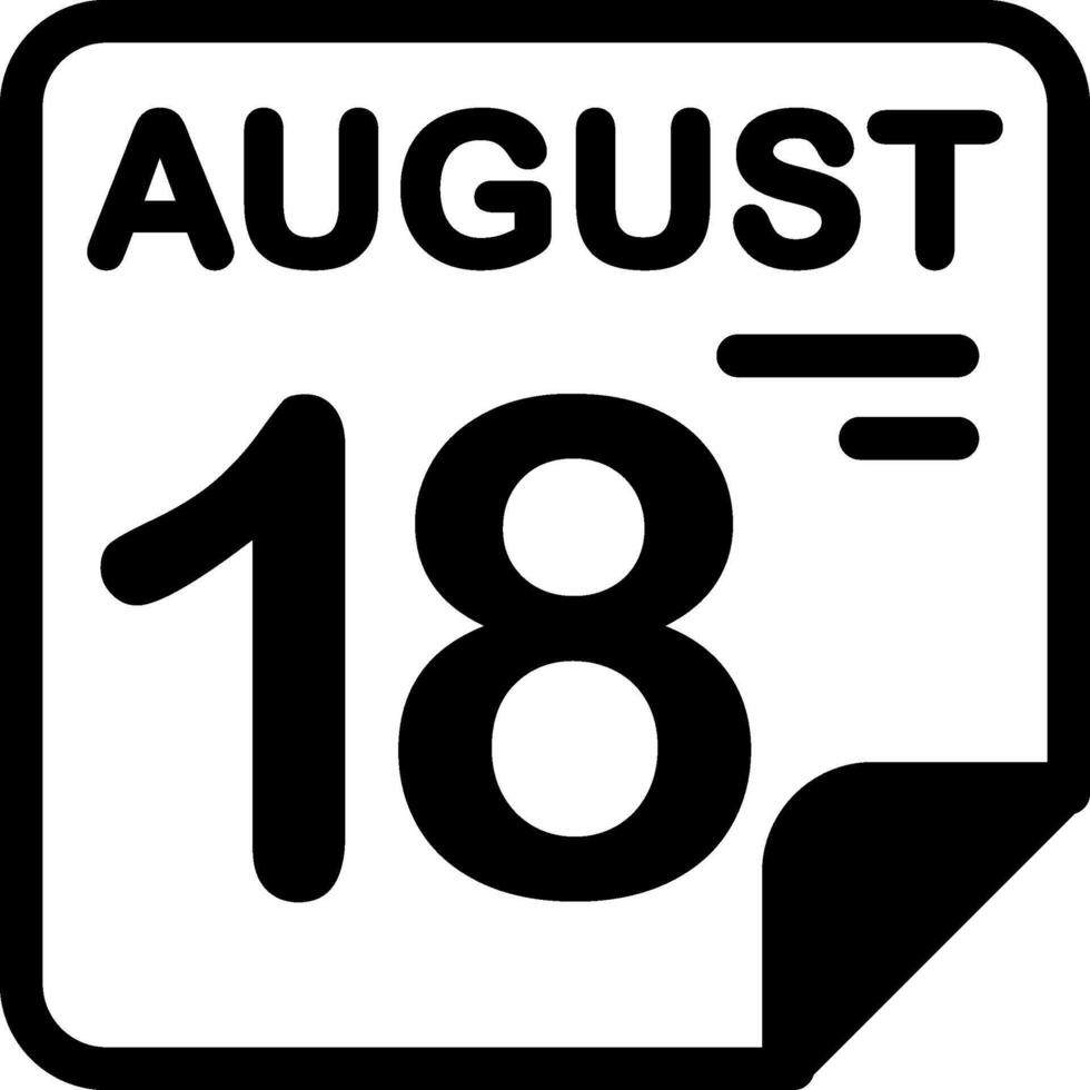 18 August Calendar Solid Black Icon vector