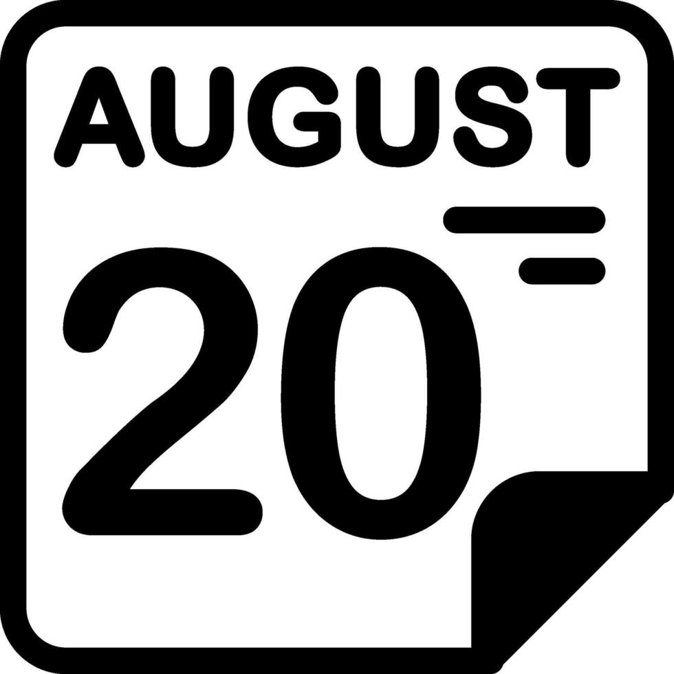 20 August Calendar Solid Black Icon vector
