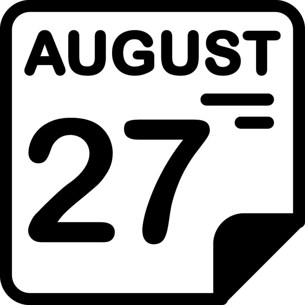 27 August Calendar Solid Black Icon vector