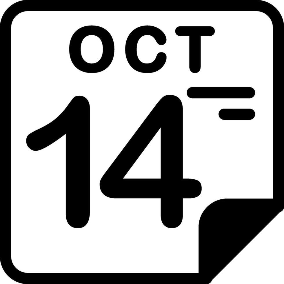 14 October Calendar Solid Black Icon vector