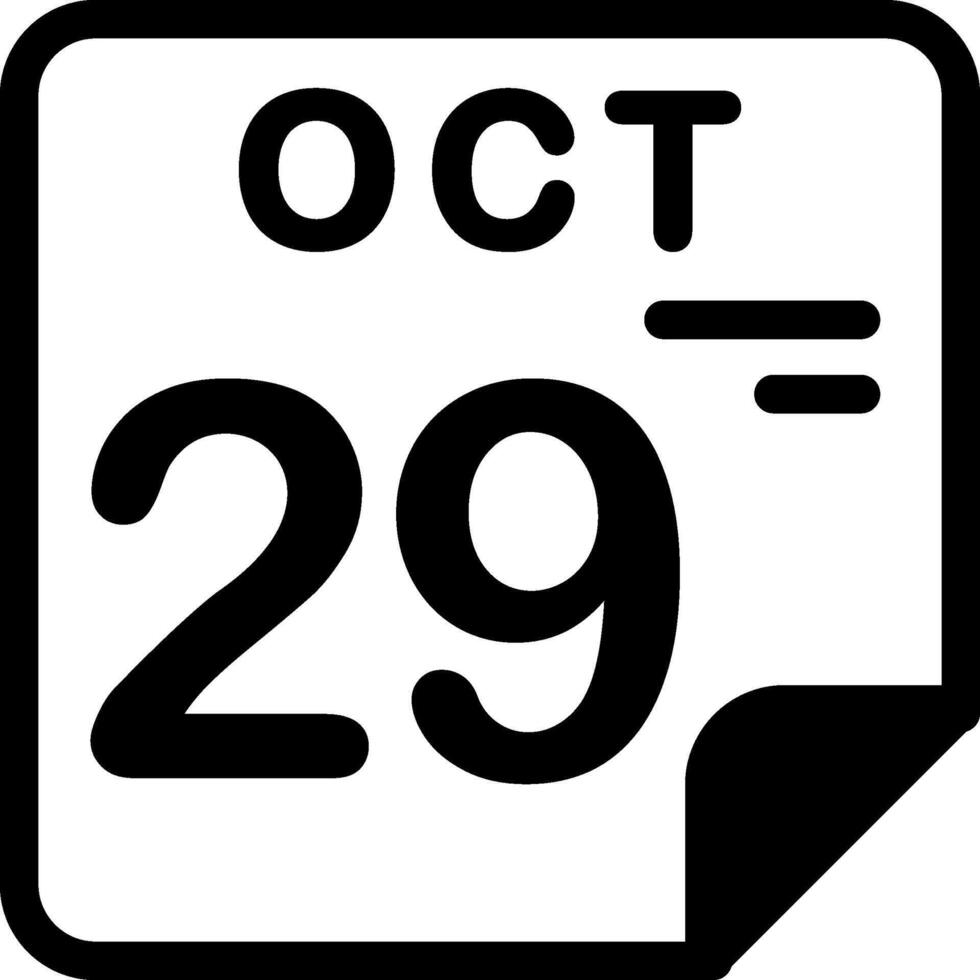 29 October Calendar Solid Black Icon vector