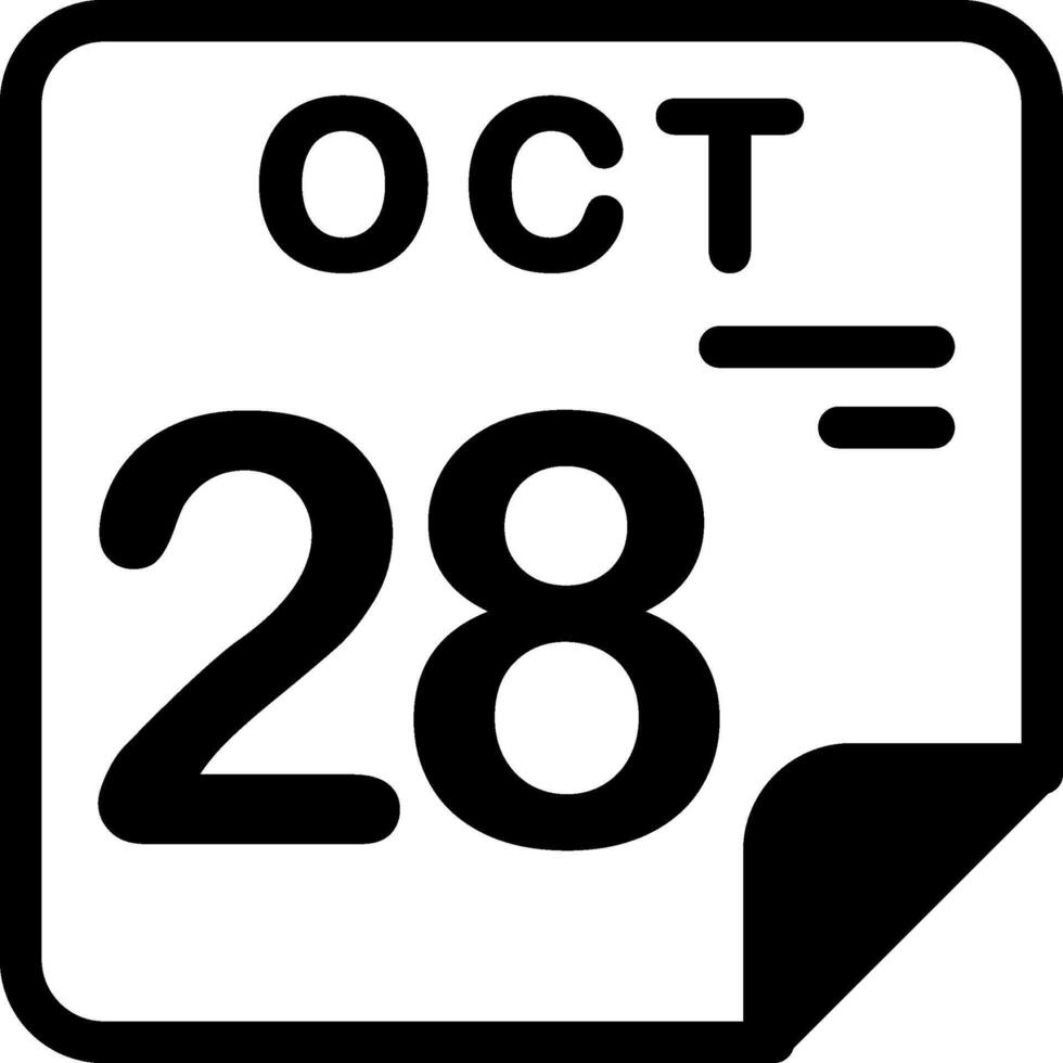 28 October Calendar Solid Black Icon vector