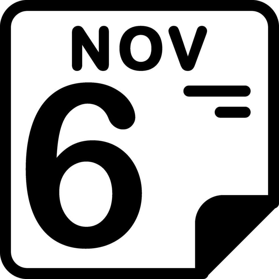 6 November Calendar Solid Black Icon vector