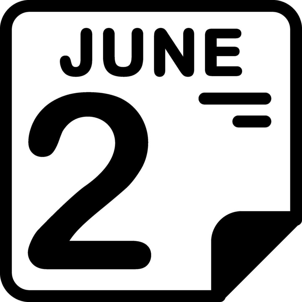 2 June Calendar Solid Black Icon vector