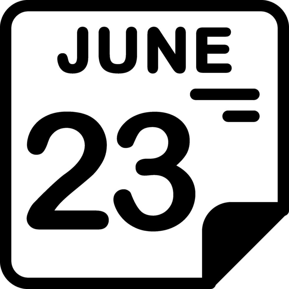 23 June Calendar Solid Black Icon vector