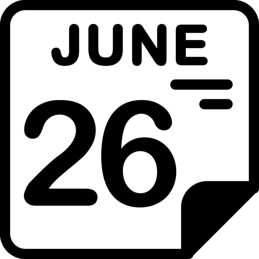 26 June Calendar Solid Black Icon vector