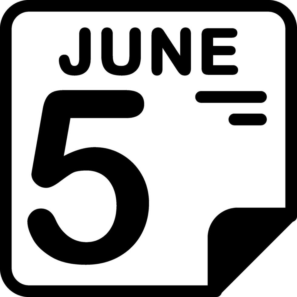 5 June Calendar Solid Black Icon vector