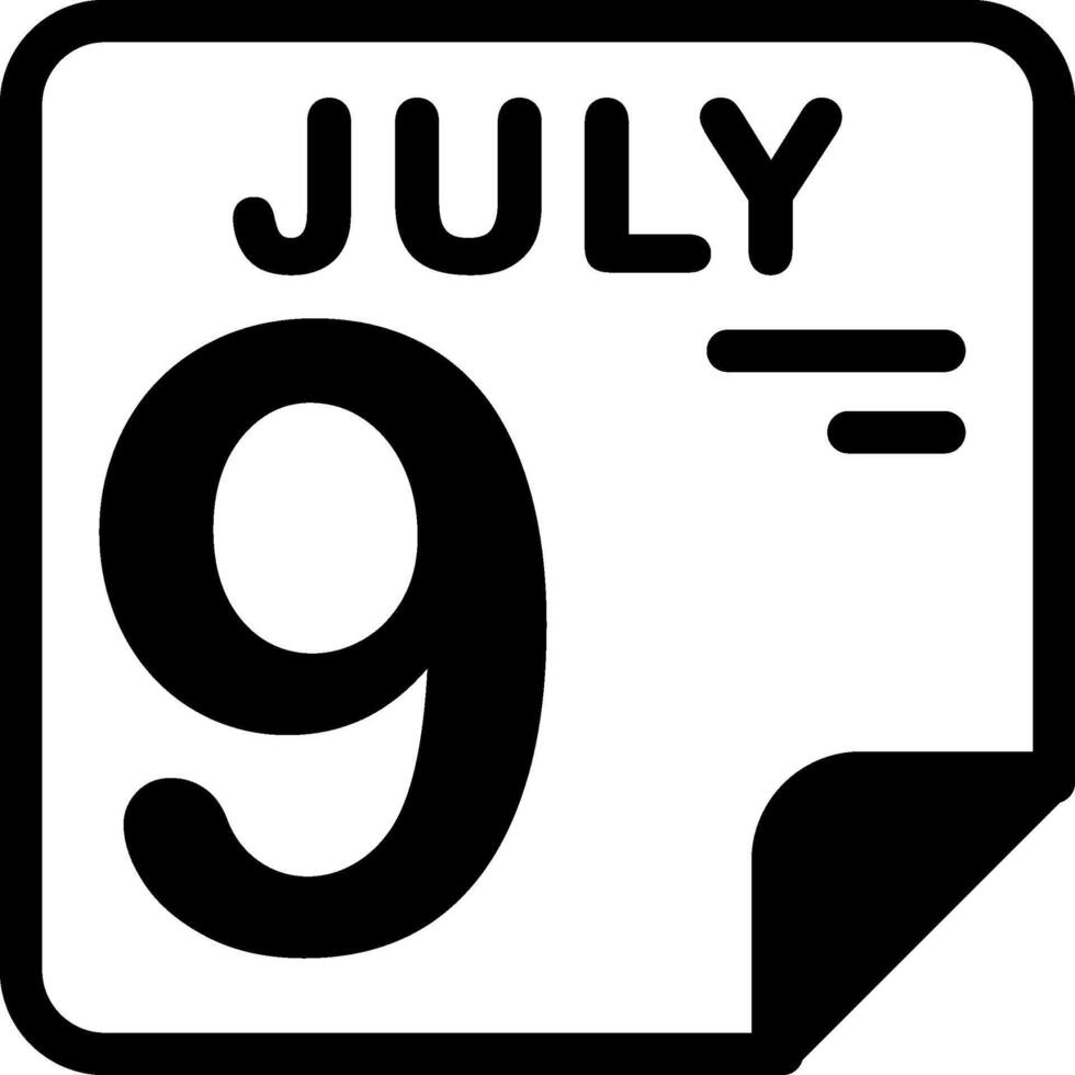 9 July Calendar Solid Black Icon vector