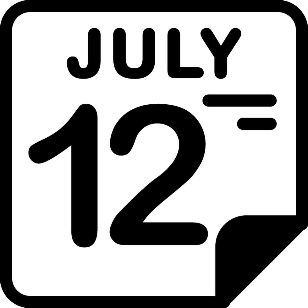 12 July Calendar Solid Black Icon vector