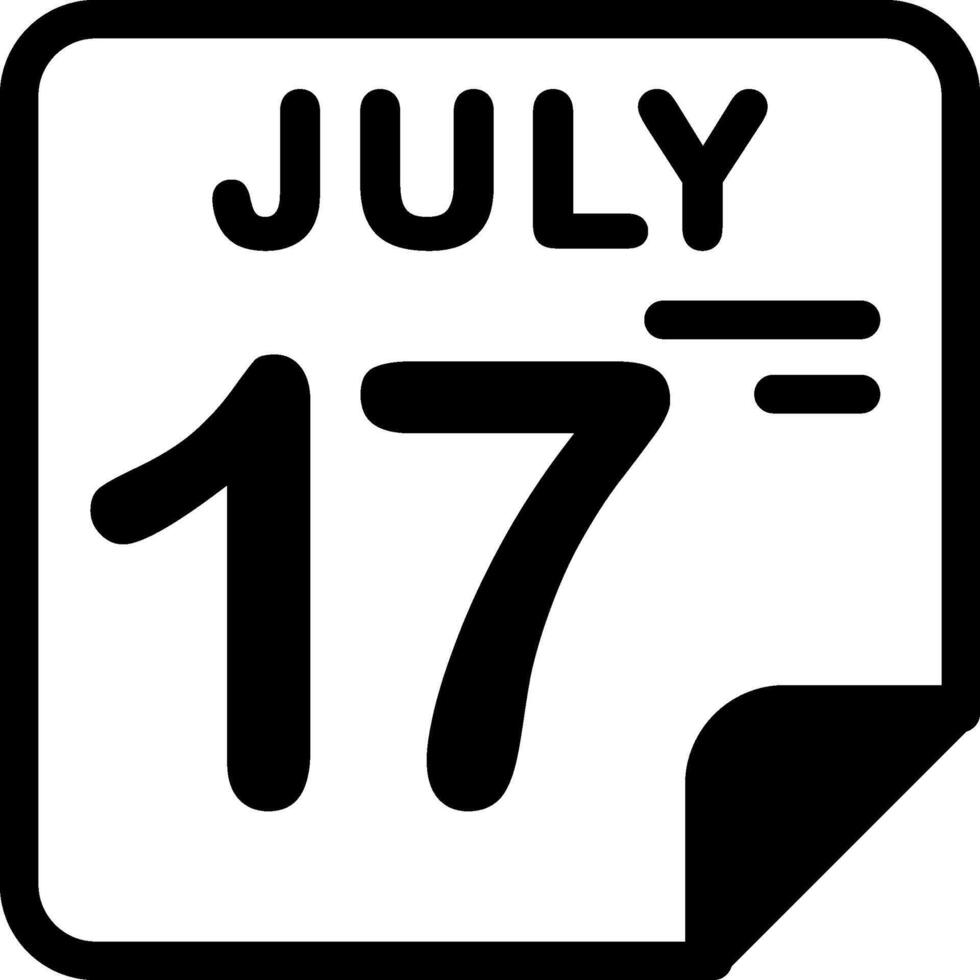 17 July Calendar Solid Black Icon vector