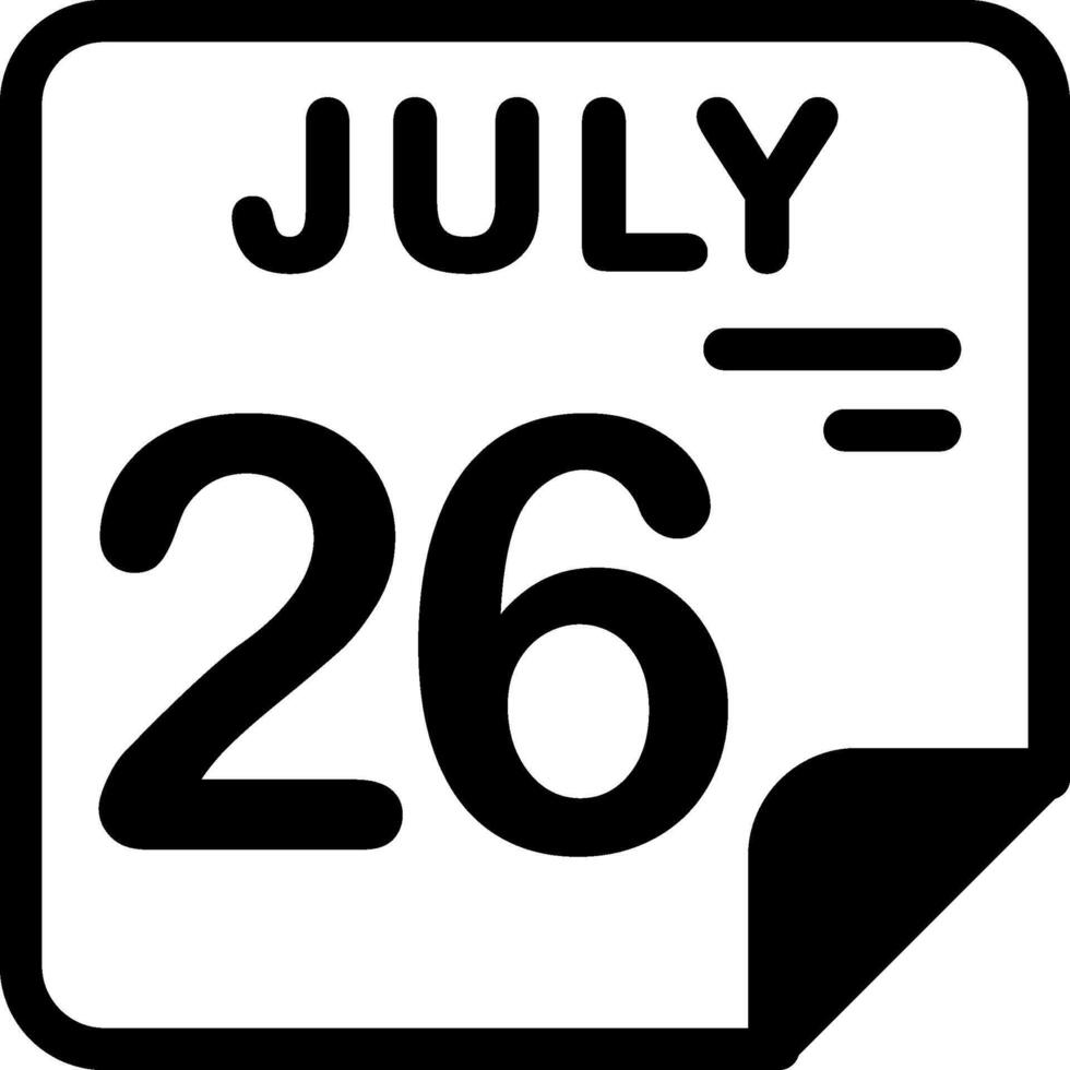 26 July Calendar Solid Black Icon vector