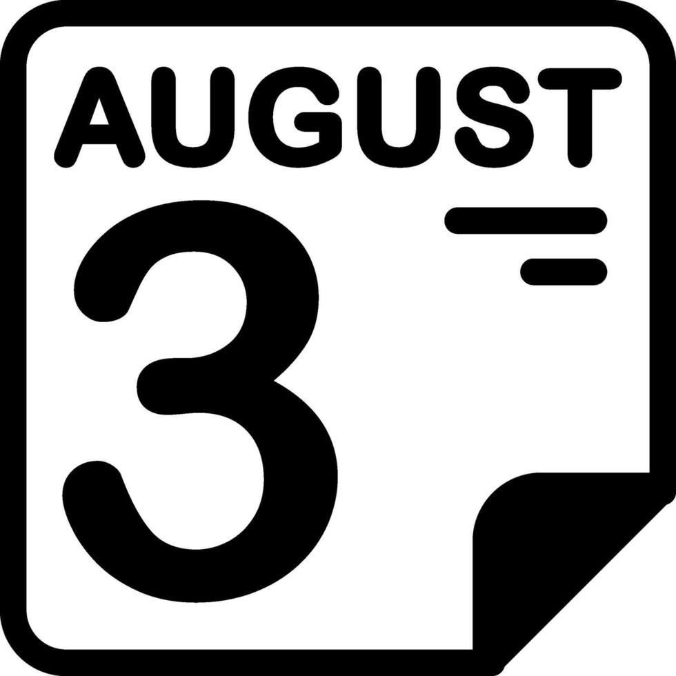 3 August Calendar Solid Black Icon vector