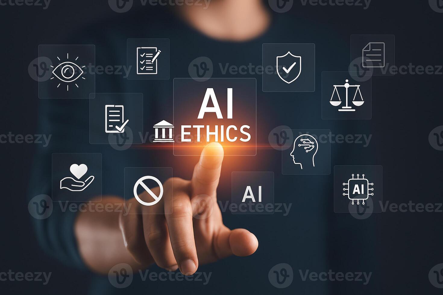 AI Ethics and Responsible Technology Interface with Governance and Fairness Icons photo