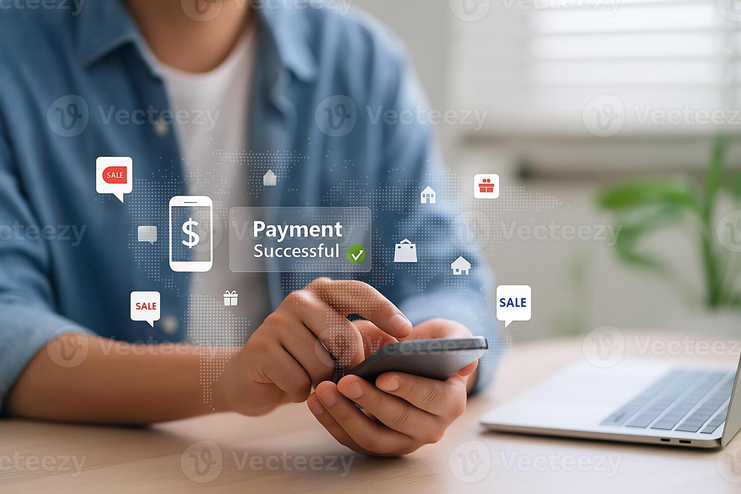 Successful Mobile Payment Transaction with Digital Icons photo