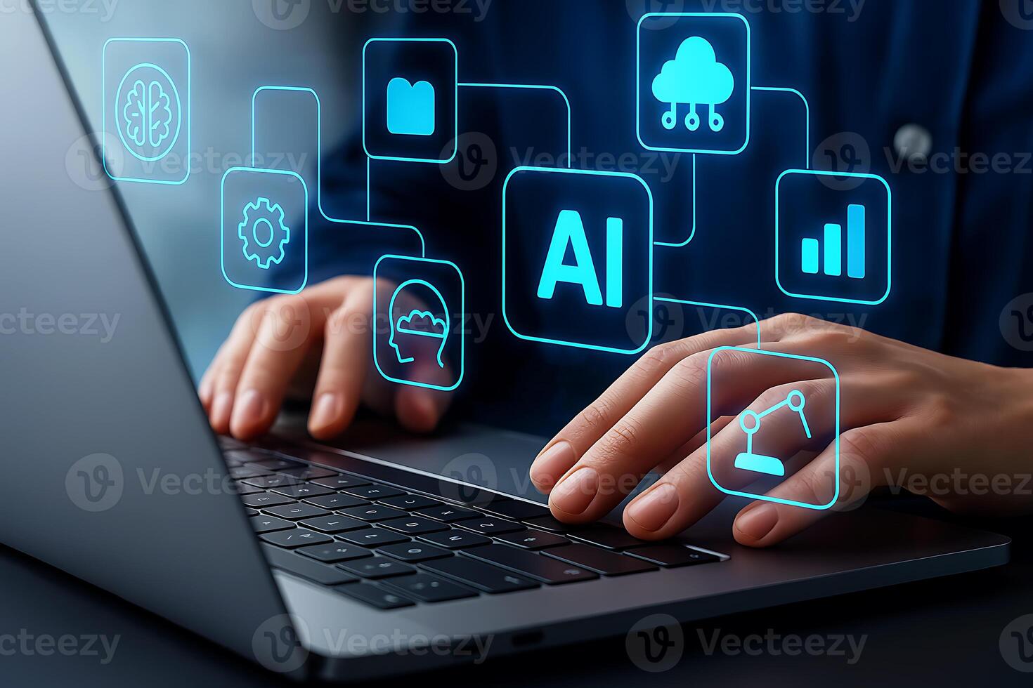 AI Technology Integration with Futuristic Digital Interface photo