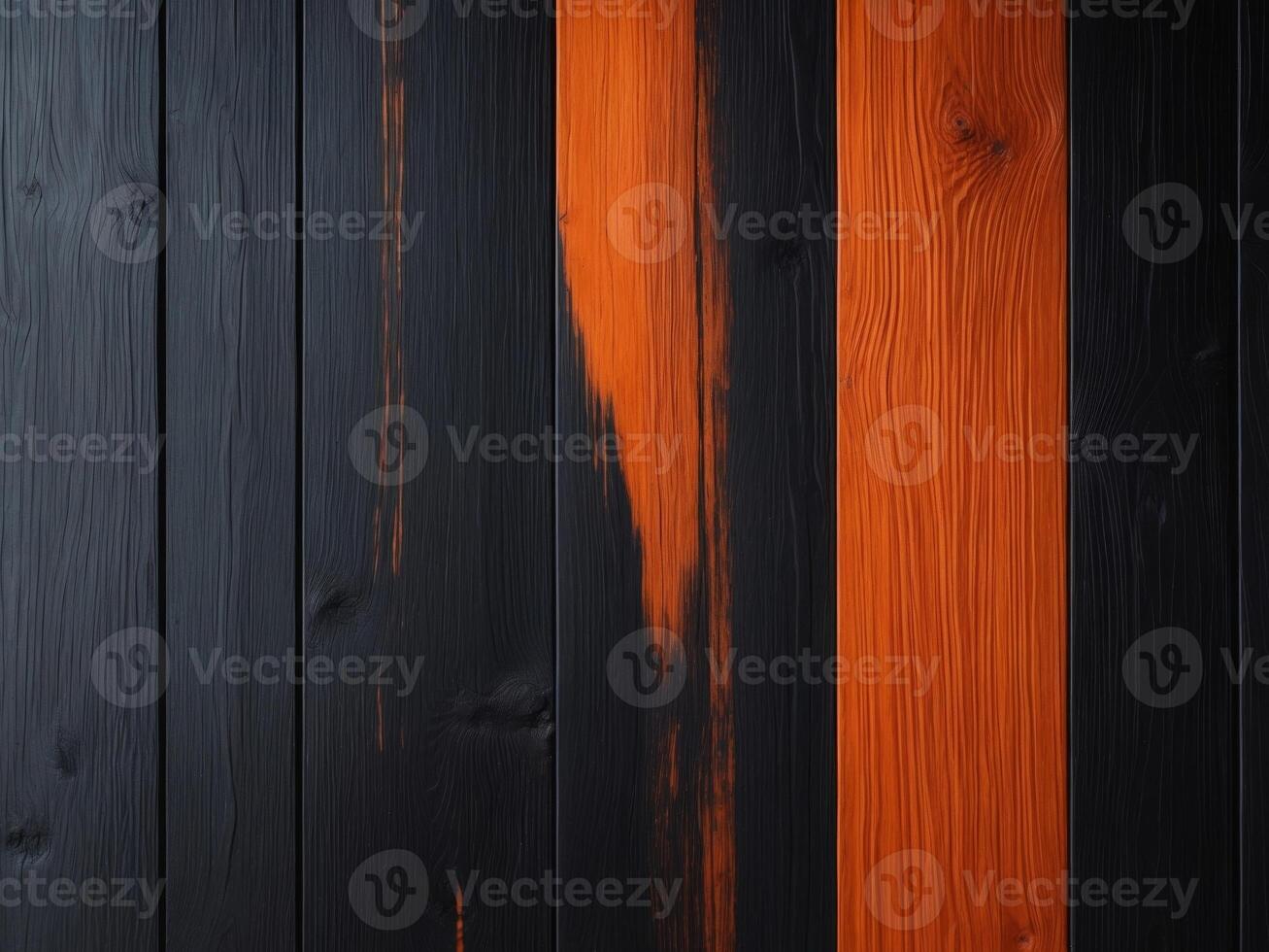 Black and Orange Wood Plank Background, Rustic Textured Surface with Grain Patterns. photo