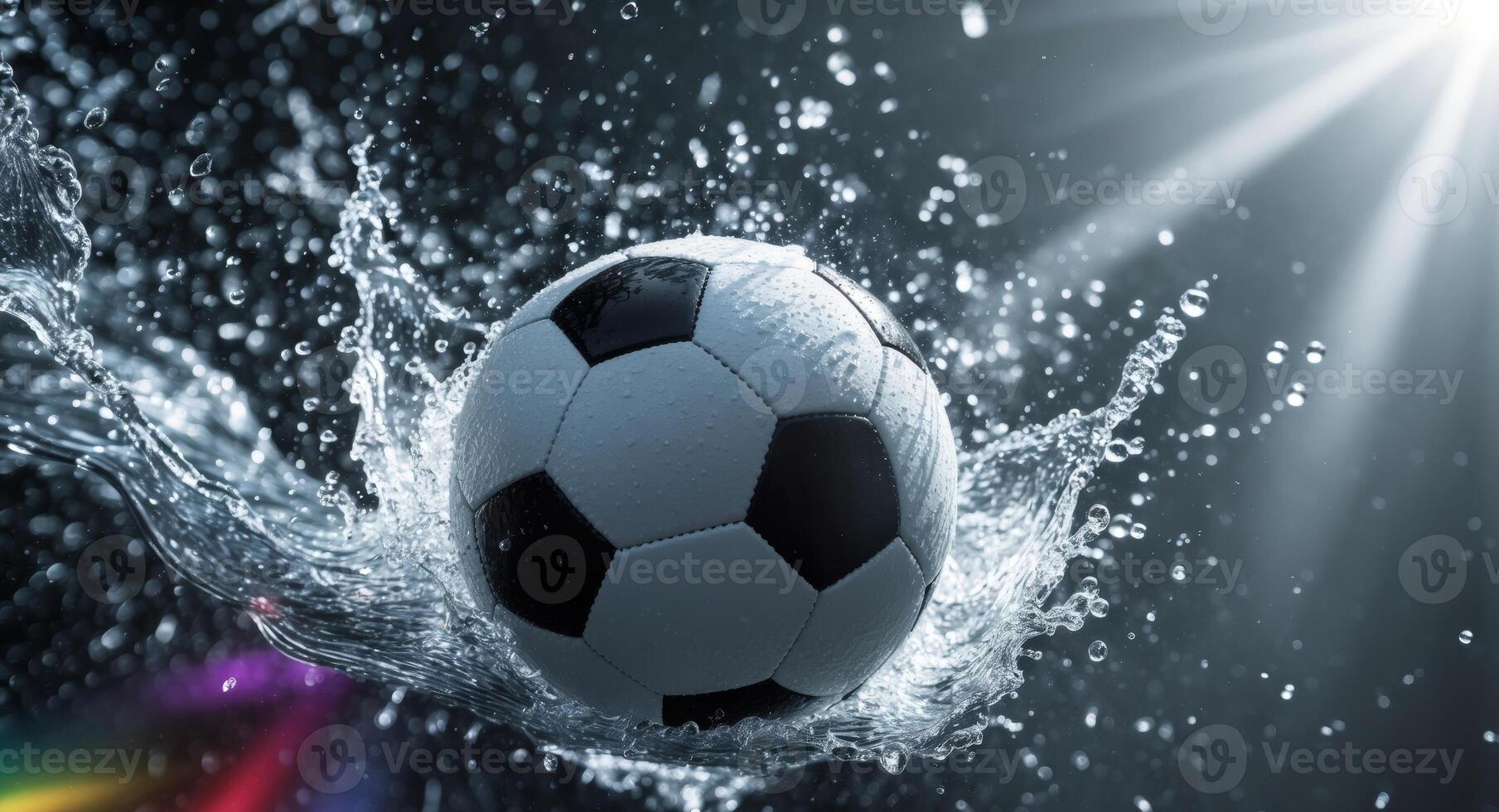 Soccer Ball in Water. HighSpeed Splash Photography Capturing the Motion and Impact. photo