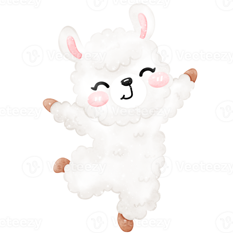 Cute llama jumping have fun in watercolor style png