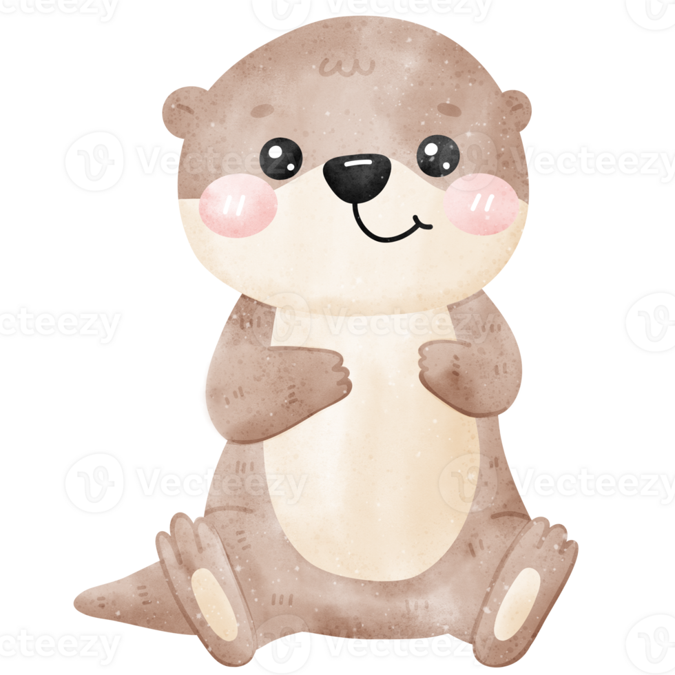 Cute otter sitting and smiling in watercolor png