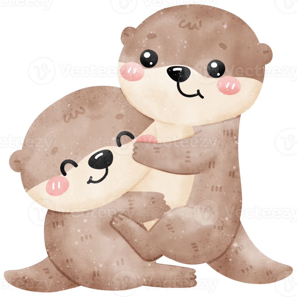 Cute Otters Hugging and loving couple watercolor style png