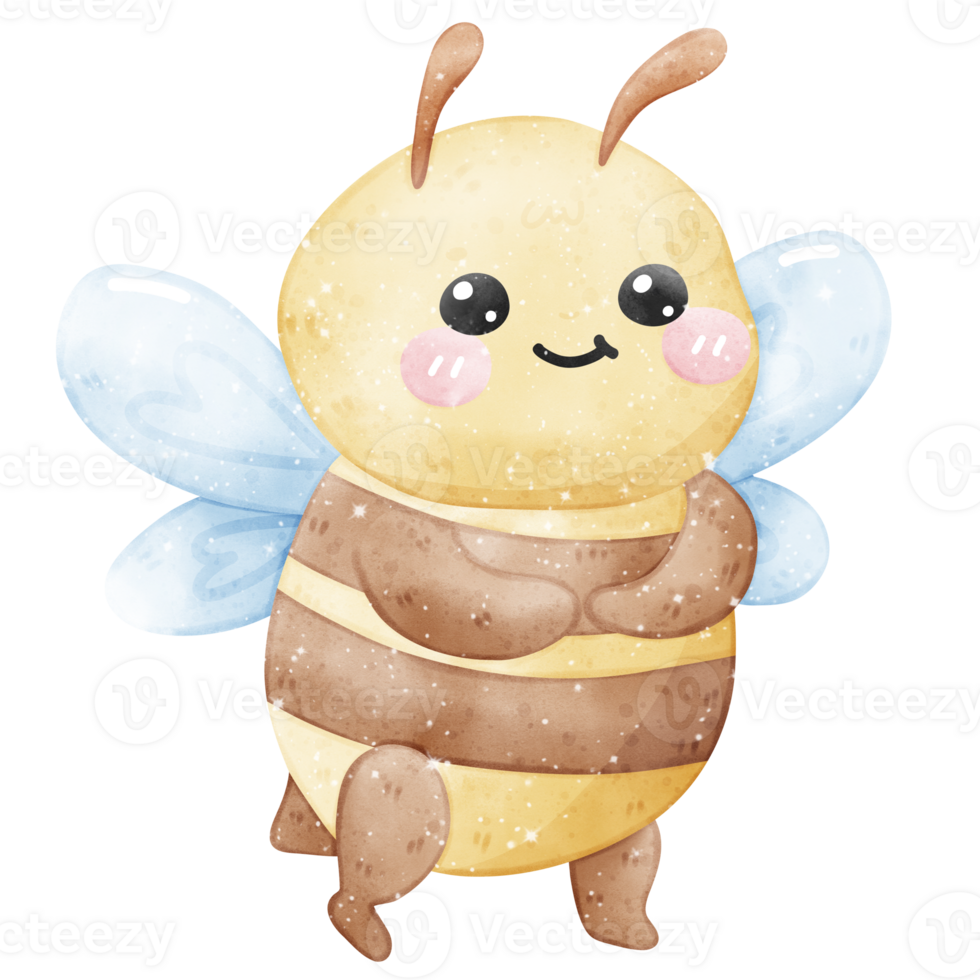 Smiling cute bee standing in watercolor style png
