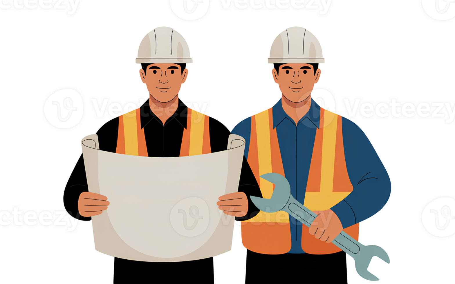A workers in a helmets. Illustration on transparent background. Team or architects technician and construction worker with uniform. Industry staff working isolated png